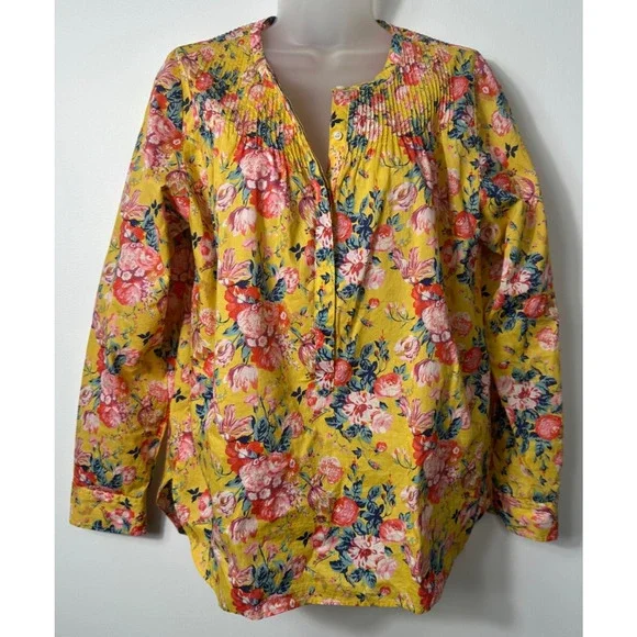 J Crew Liberty Fabric Magical Bouquet Popover Top Size 6 Yellow Floral A16 - Picture 1 of 7